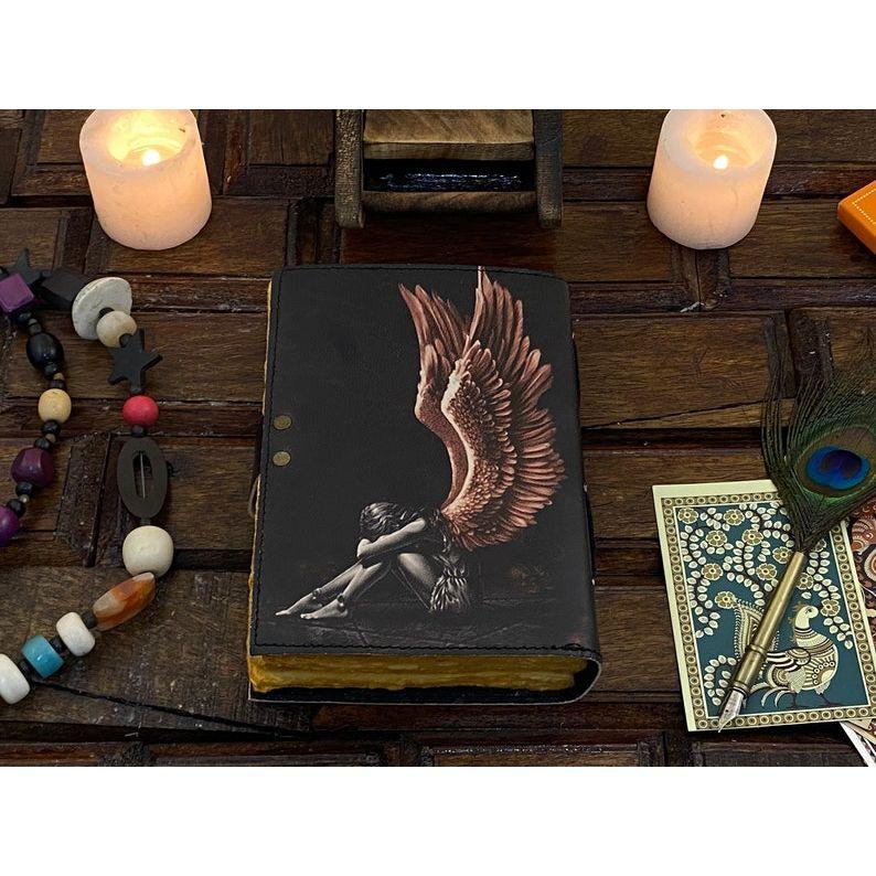 Blank Spell Book Leather Journal with Handmade Deckle Edge Paper Grimoire Witchcrafts Supply Vintage Journal Gifts for Men and Women