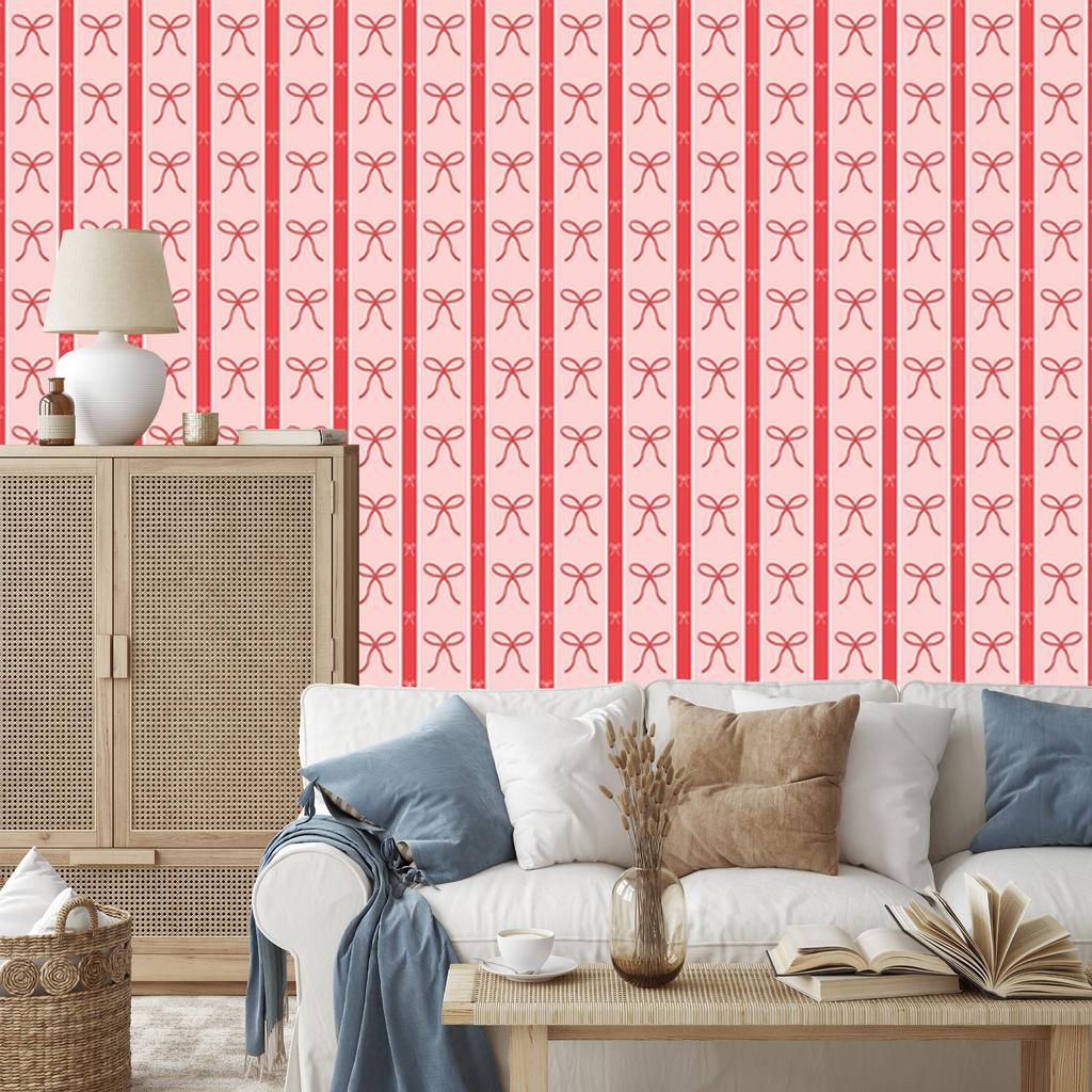 Coral and red bows wallpaper for living room and bedroom 50x1000