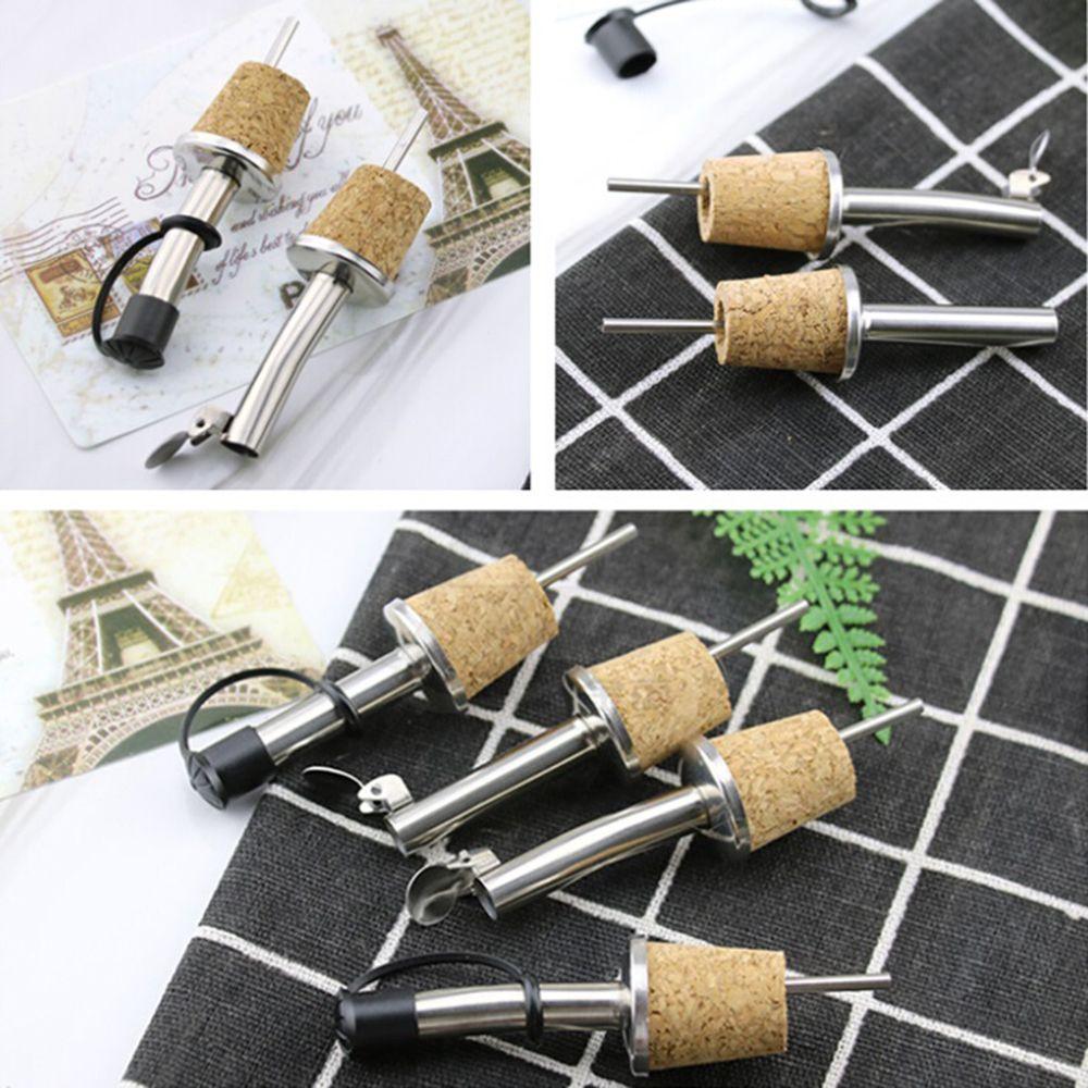 1/3PCS Metal Barware With Cover Bottle Stopper Wine Pourer Wooden Cork Oil Dispenser
