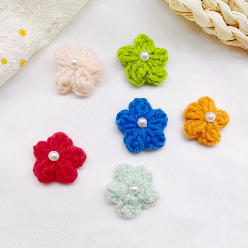 10PCS Puff Flower Head Knitted Hand Woven DIY Pearl Sweater Coat Decor Hairpin Headdress Accessories