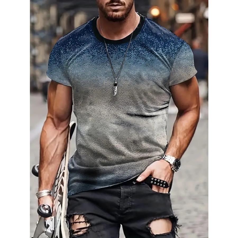 Большие размеры Мужская футболка 3D-принтованные футболки Мужские простые градиентные модные трендовые футболки с коротким рукавом Повседневная летняя одежда
