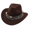 Ethnic Bowler Hat Tassel Western Cowboy Hat Jazz Hat Turquoise Felt Hat Outdoor Literary Sun Hat