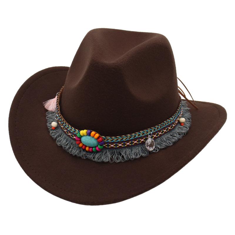 Ethnic bowler hat tassel western cowboy hat jazz hat turquoise felt hat outdoor literary sun hat