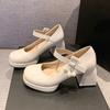 Fashion New Sweet Bowknot Strap Buckle High Heels Mary Jane Shoes Women Fashion Platform Pumps Woman French Square Toe Party Pumps