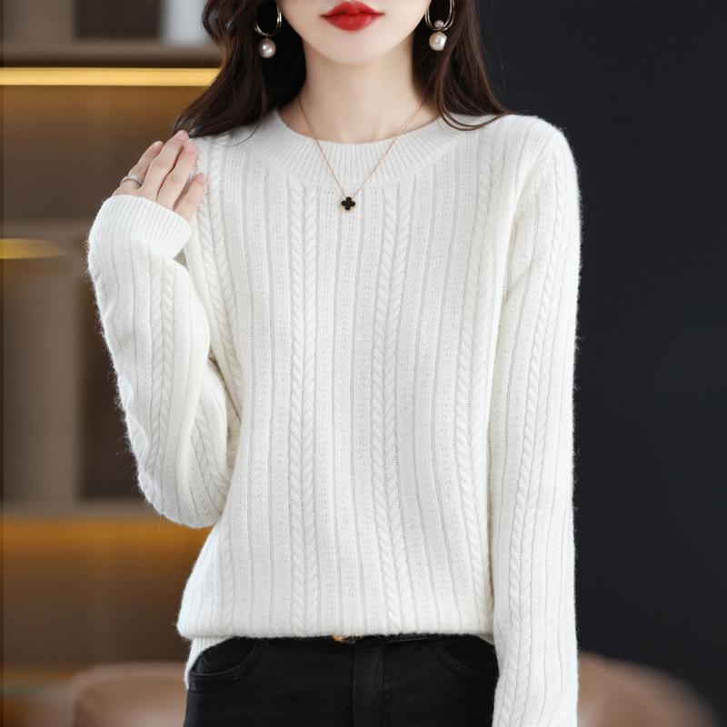 Fashion All Match Fried Dough Twists Sweater Women's Solid Round Neck Knitted Pullover Top