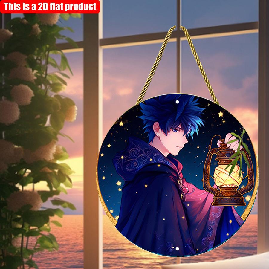 2D Flat 20*20 см 1 шт Аниме красивый парень изображение звездного неба и фонаря дизайн фантастический круглый домашний орнамент, идеально подходит для Волшебного стиля Спальня кабинет Кофе