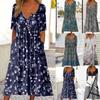 Women's Dress Printed Pocket Cardigan Buttoned Maxi Dress