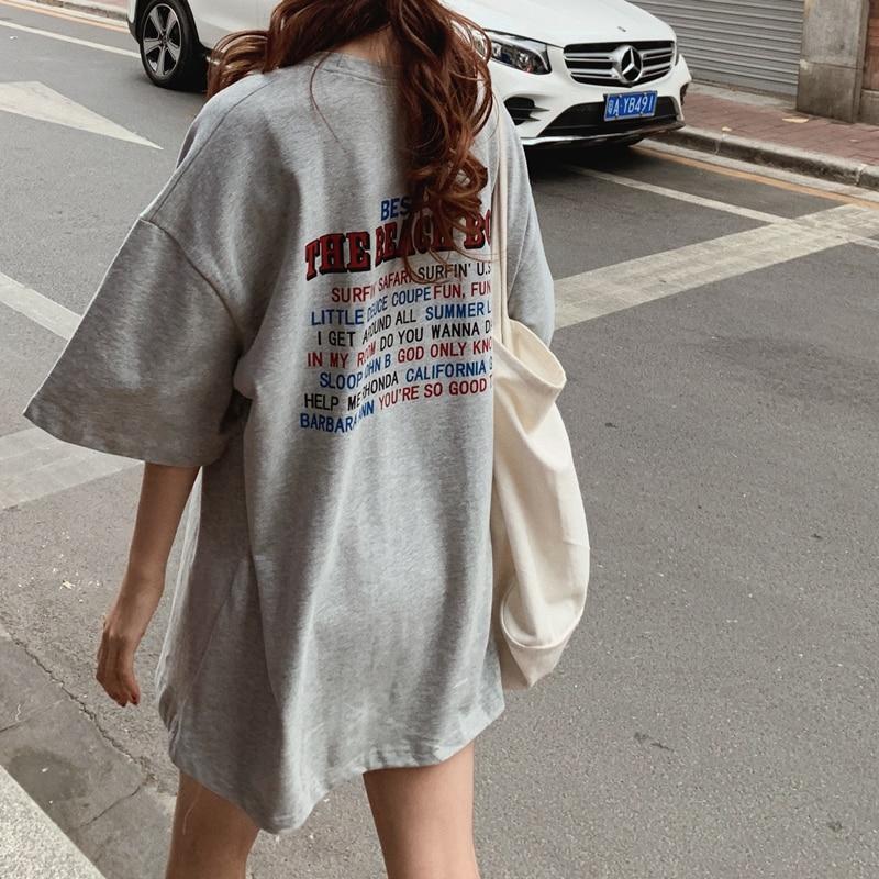 Повседневные свободные модные базовые универсальные футболки с буквенным принтом в стиле оверсайз, студенческие уличные женские футболки с короткими рукавами