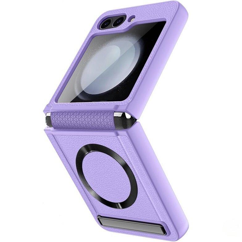 Samsung Galaxy Z Flip5 5G Leather Kickstand Case with Glass for MagSafe, Purple