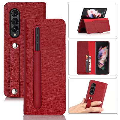 Кожаный чехол для Samsung Galaxy Z Fold 3 5g с держателем слота для S Pen, ремешок для ручки, откидная крышка слота для S Pen, чехол-кошелек с слотом для карт