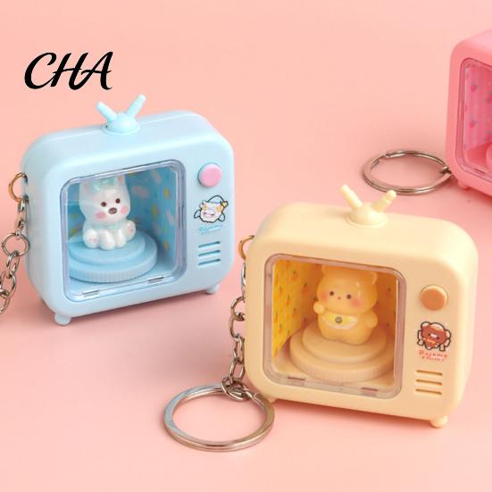 Fun Rotating Doll Toy Animal TV Keychain, Funny Retro Television Shaped Keychain with Portable Travel Lighting LED Light, Cartoon Keyring Gift