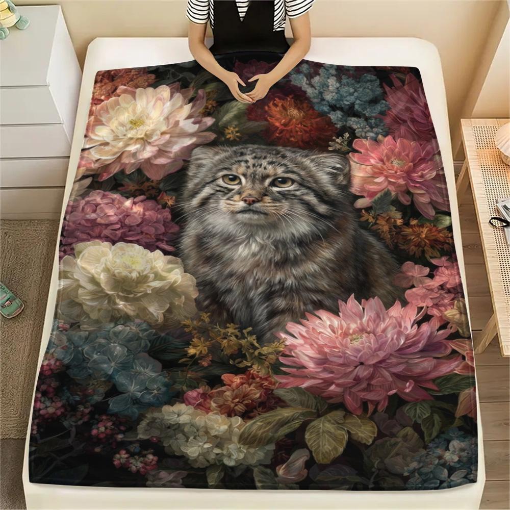 1PC Cartoon illustration style Print FlAannel Blanket, High quality Comfortable for All Seasons, Home Decor, Warmth and Comfort