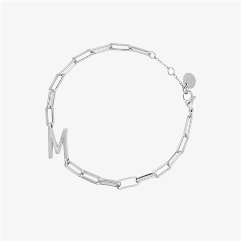 Unisex Men Paperclip Chain Design Custom Initial Charms Stainless Steel Hypoallergenic Finish Personalized Bracelet