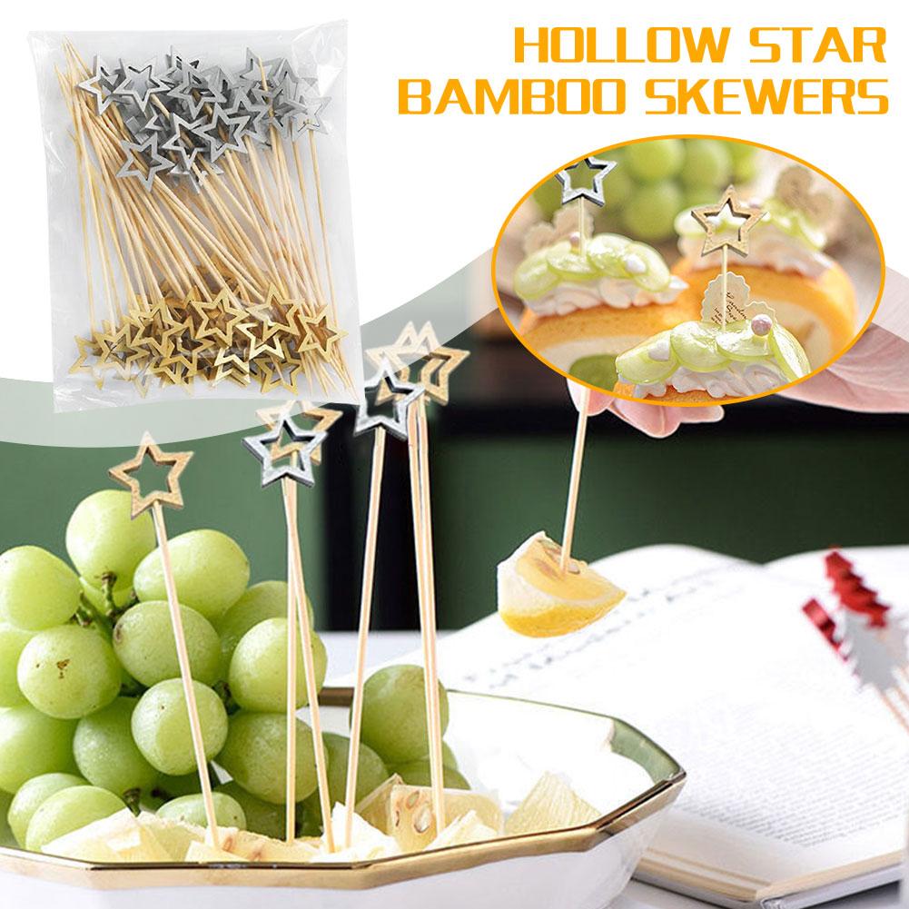 50 шт. полых бамбуковых шпажек в форме звезды одноразовые вставки декор фруктовый шведский стол зубочистки палочки для коктейлей палочки для вечеринки Рождество D2C7