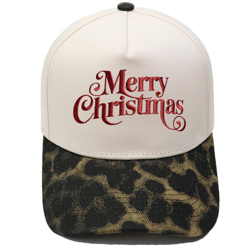 Merry Christmas Truck Driver Hat Embroidery Vintage Leopard Print Coloring Baseball Cap Men's and Women's Casual