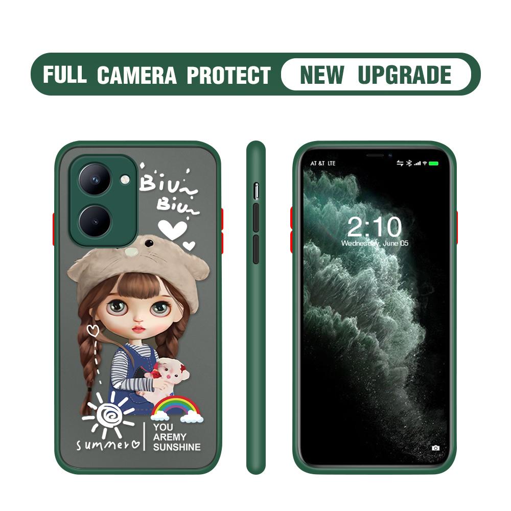 Cute Cartoon Girl Phone Case for iPhone 14 13 12 11 Pro Max Samsung Galaxy S20 FE A52 S23 Infinix Slim Matte Back Cover Lens Protection Cases