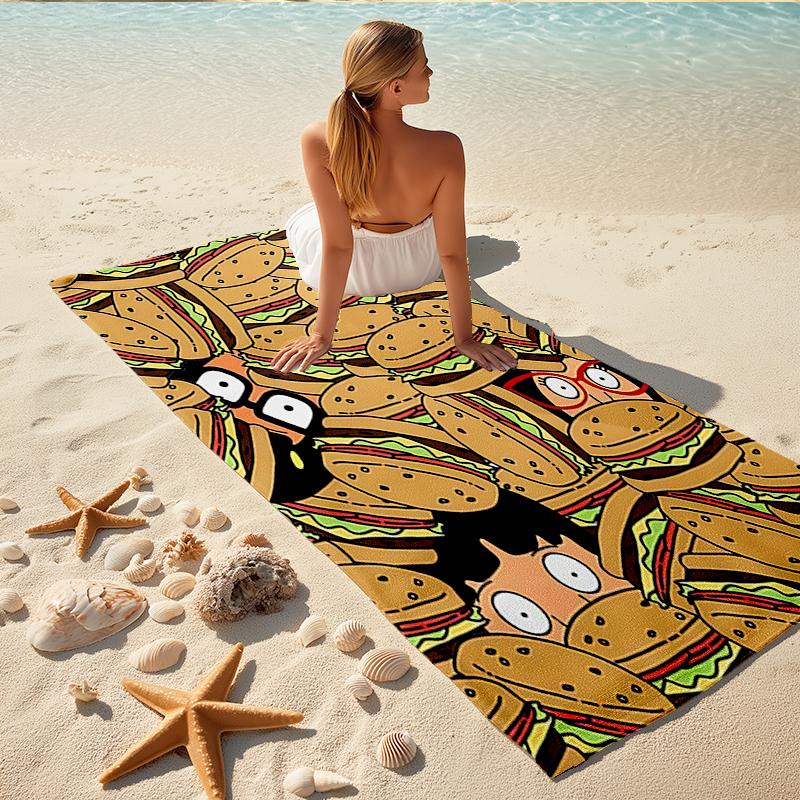 1Pc Burgers Eyes Beach Towel, Quick Dry, Multi-Use for Beach Pool Gym Yoga Home Travel, Christmas, Halloween, Xmas Gift M929420