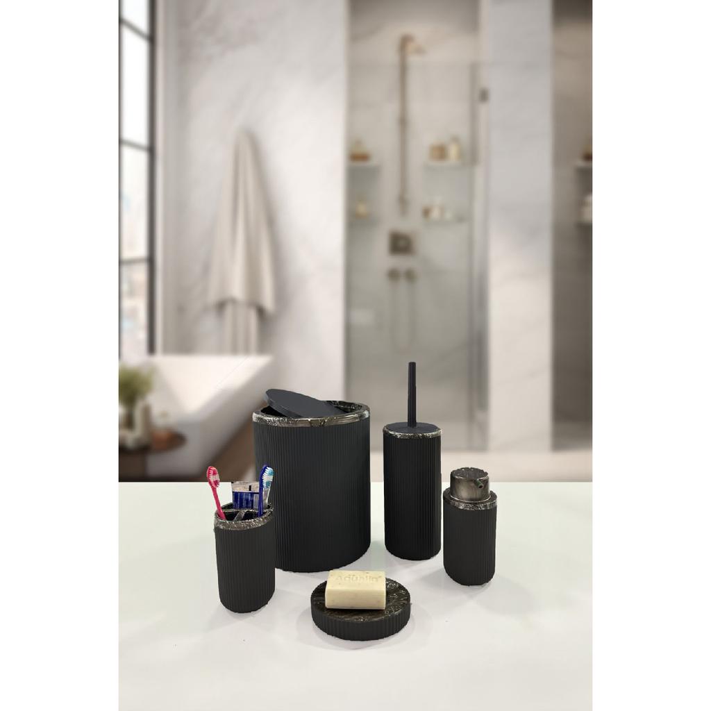 Auaro, набор из 5 круглых предметов для ванной комнаты, покрытый бамбуком в белые полоски