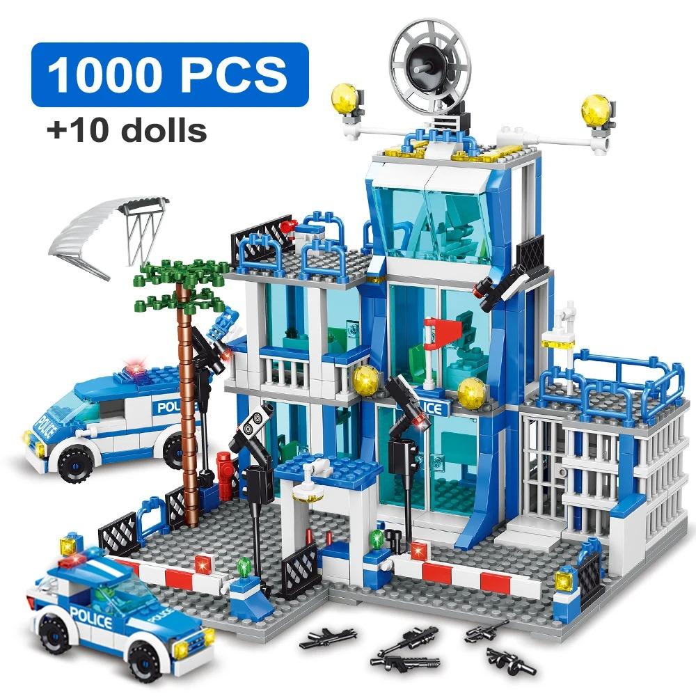 SWAT Полицейский участок Военный Город Модель Набор Тюремная Машина Полицейский Лодка Фигурки Модель Строительные Блоки DIY Игрушка для Детей Мальчиков Подарок