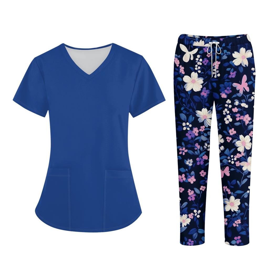 Плюс размерСкраб с принтом Рабочая форма Топы для женщин Крест V-образным вырезом Хэллоуин Принт с короткими рукавами Забавные футболки Спецодежда Футболка с карманами