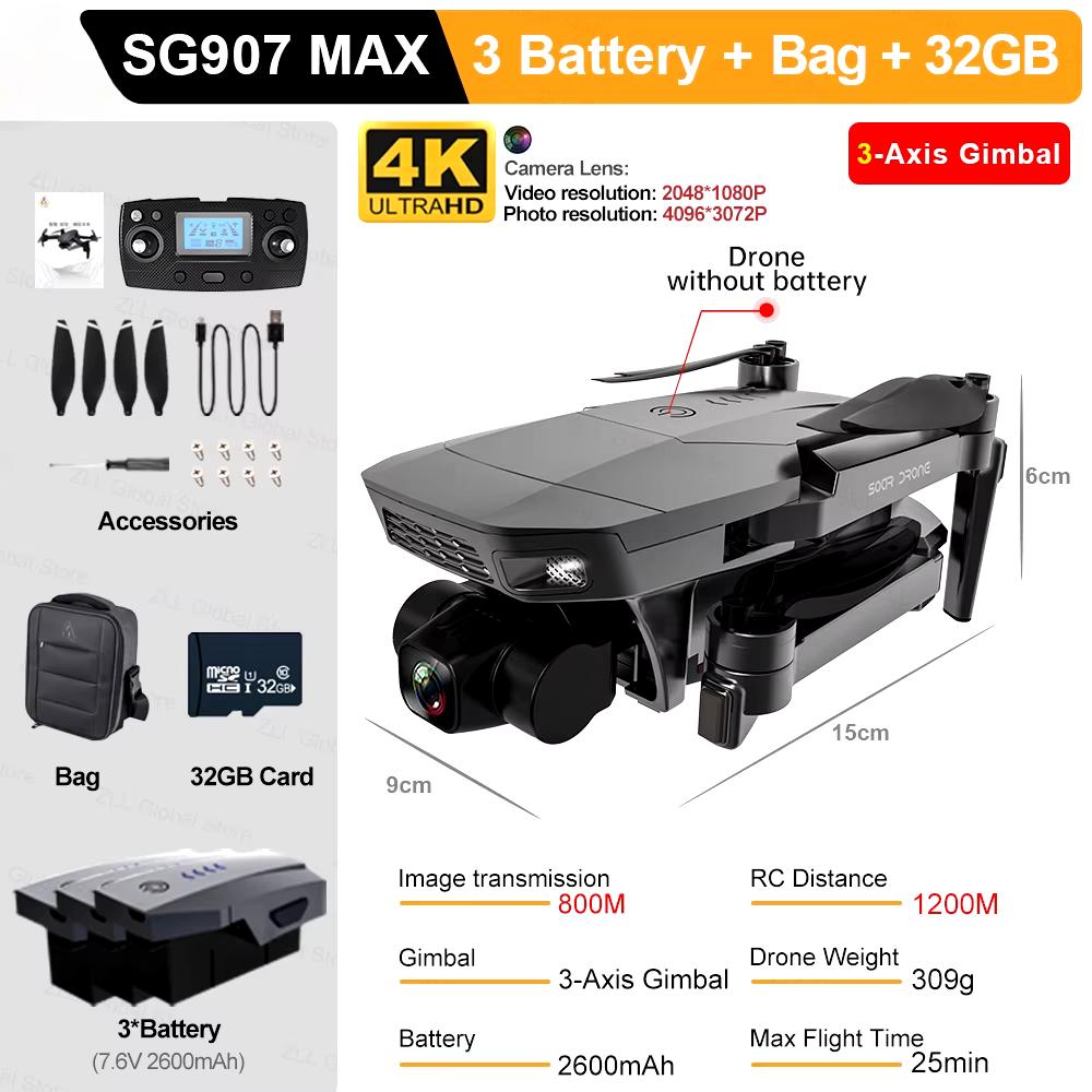 Новый профессиональный радиоуправляемый дрон SG907 MAX GPS 4K HD ESC с камерой 5G FPV WiFi с 3-осевым подвесом, полет на 25 минут, бесщеточный квадрокоптер, игрушка в подарок