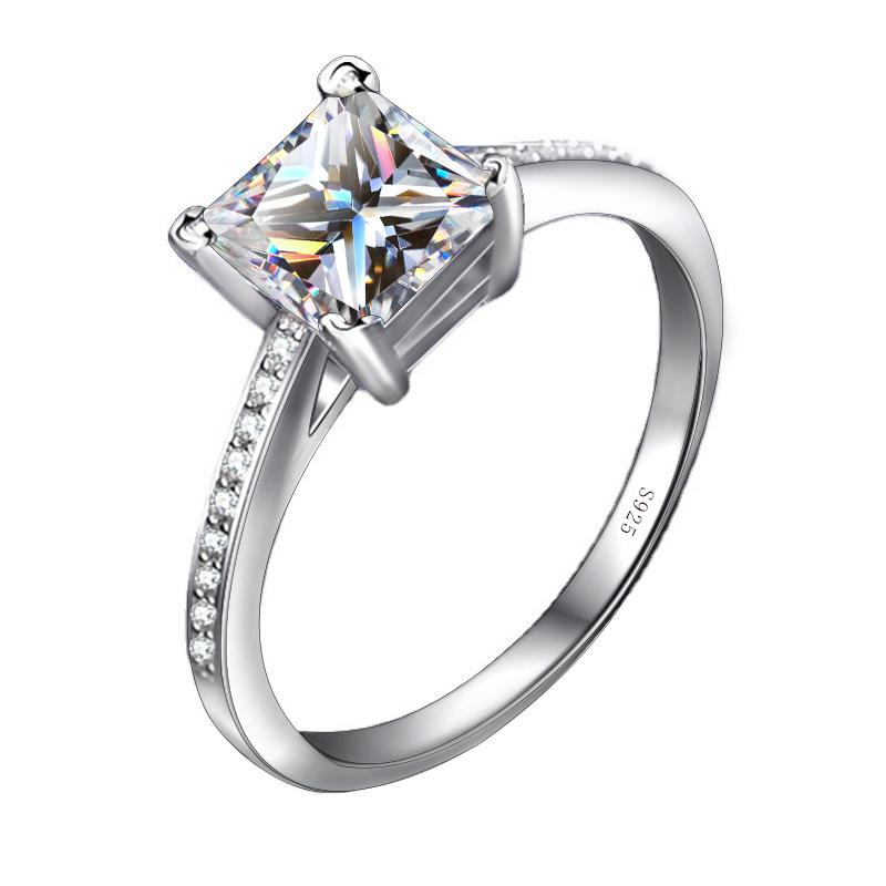 Bague Ringen 1CT Обручальное кольцо с муассанитом принцессы огранки D Цвет Пасьянс с бриллиантом Обещание для свадьбы S925 Серебряные украшения