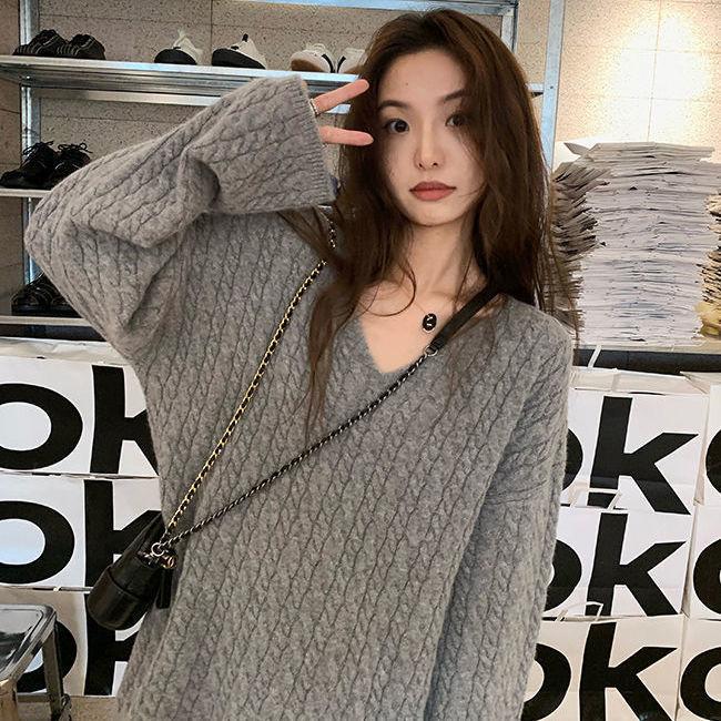 Свободный пуловер в стиле ретро, ​​женский пуловер с v-образным вырезом, женский мягкий восковой милый верхний трикотажный свитер, женский