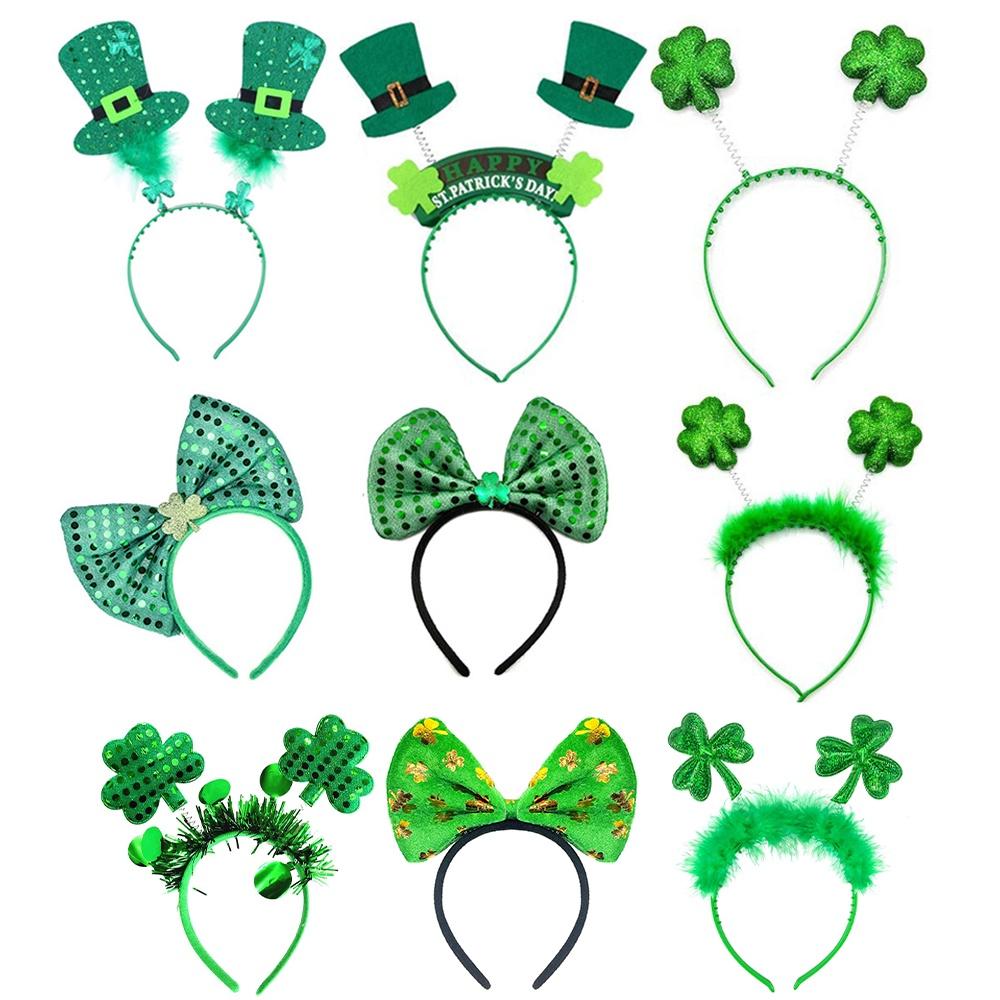 5pcs Green Clover Hair Band Elf Hat Accessories For St. Patrick's Day