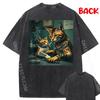 Vintage Cat Smoking Tattoo Retro Cat Tattoo HipHop Washed T-shirt Oversized T Shirt Shirts For Men Game