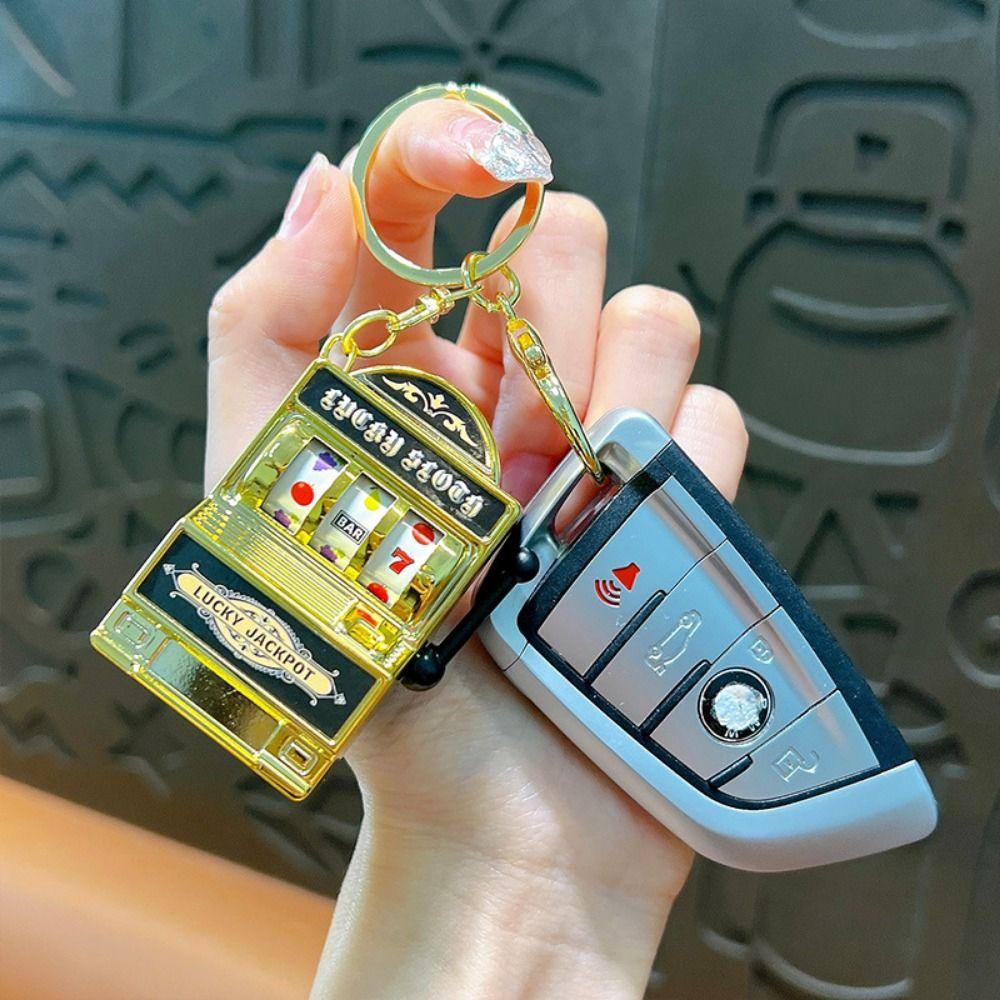Mini Lucky Jackpot Keyrings Plastic Fruit Slot Machine Keychain Gift Pendant