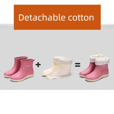 Женские модные осенне-зимние нескользящие водонепроницаемые износостойкие дождевые сапоги с плюшевой толстой подошвой