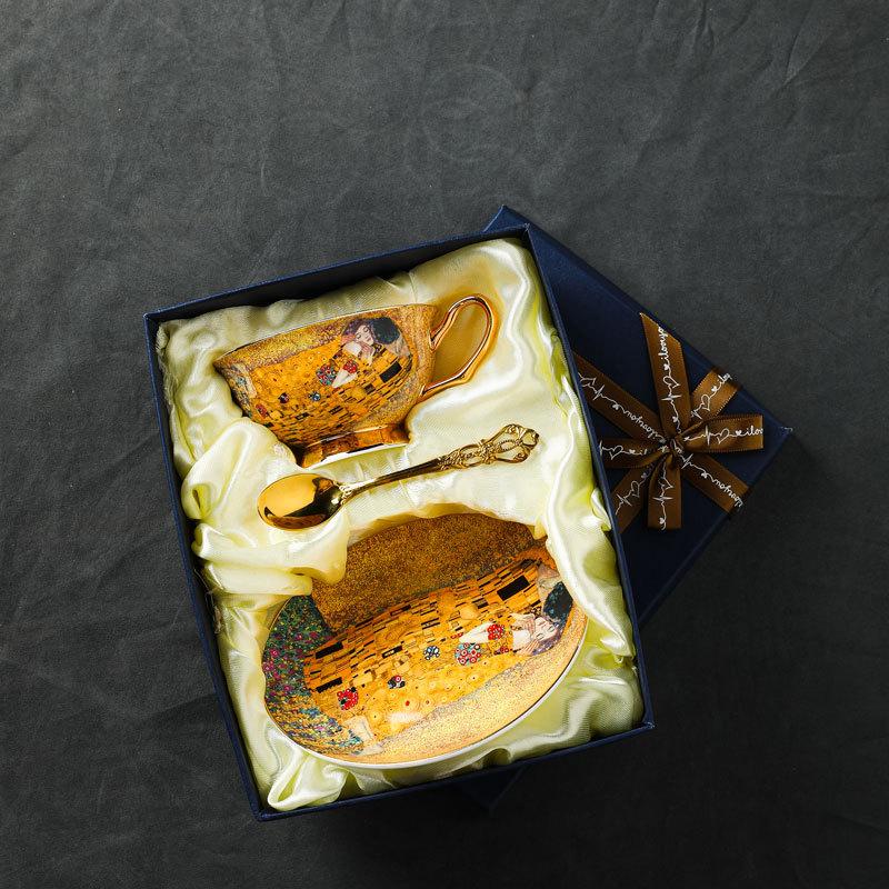 Роскошный набор кофейных кружек из костяного фарфора - Чайные чашки в стиле европейского дворца с ложками и подносом, Элегантный подарочный набор для послеобеденного чая