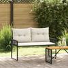 Outdoor Bench with Cushions Black and Cream White 118 x 55 x 82 cm