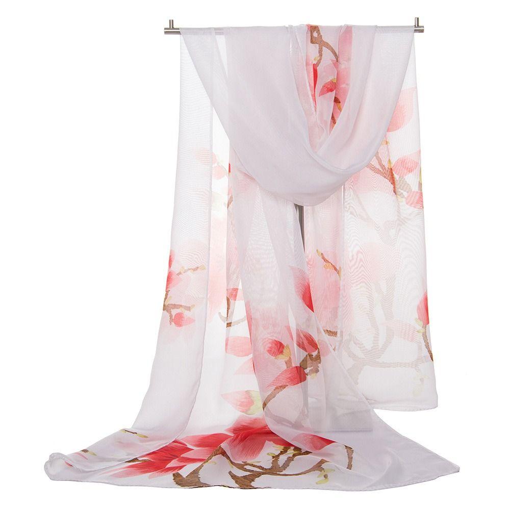 Flower Print Long Wrap Shawl 160*50cm Beach Gauze Scarf Elegant Shawl Silk for Women
