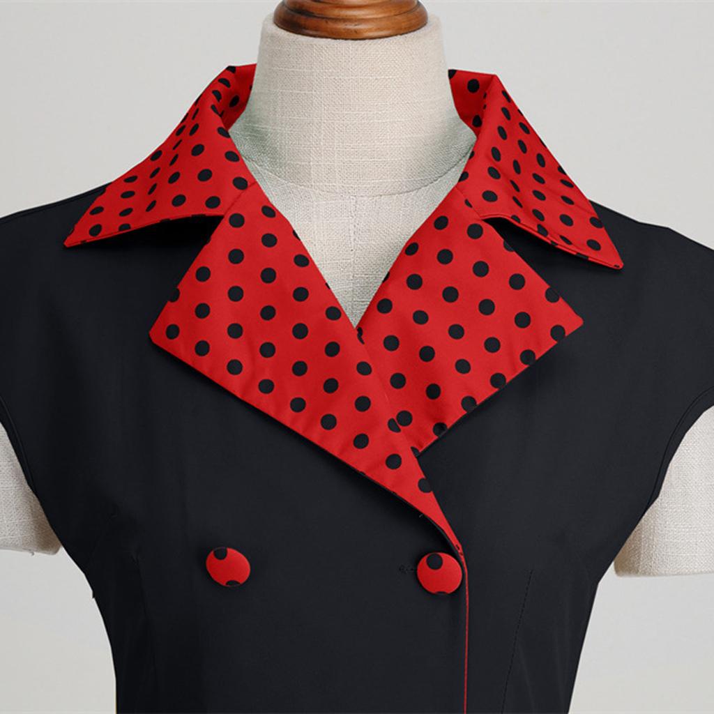 Polka Collar Fashionable Womens Suit Dot Casual Solid Color Large Swing Dress With Belt