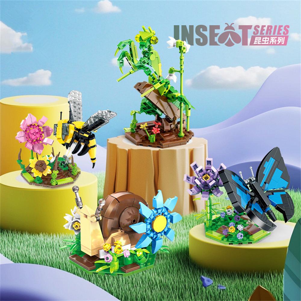 Милые Животные Мир Насекомых Насекомое Цветок Бабочка Богомол Улитка Пчела Растение Фигурки Строительные Блоки Кирпичики Модель Детская Игрушка Дети