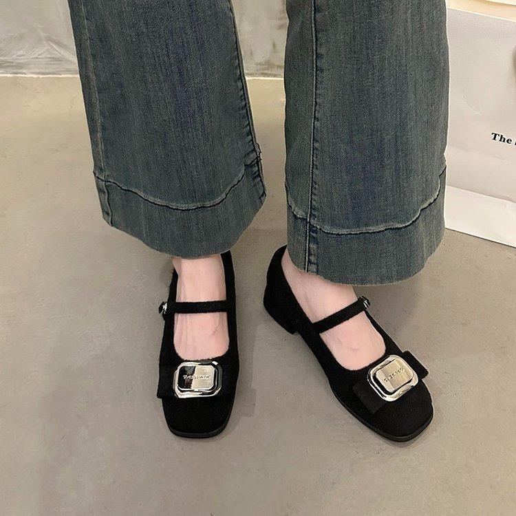 [Youshilai] Temperament Square Head Mary Jane Shoes Women's Winter 2025 New Shallow Mouth One-word Buckle Strap Single Shoes