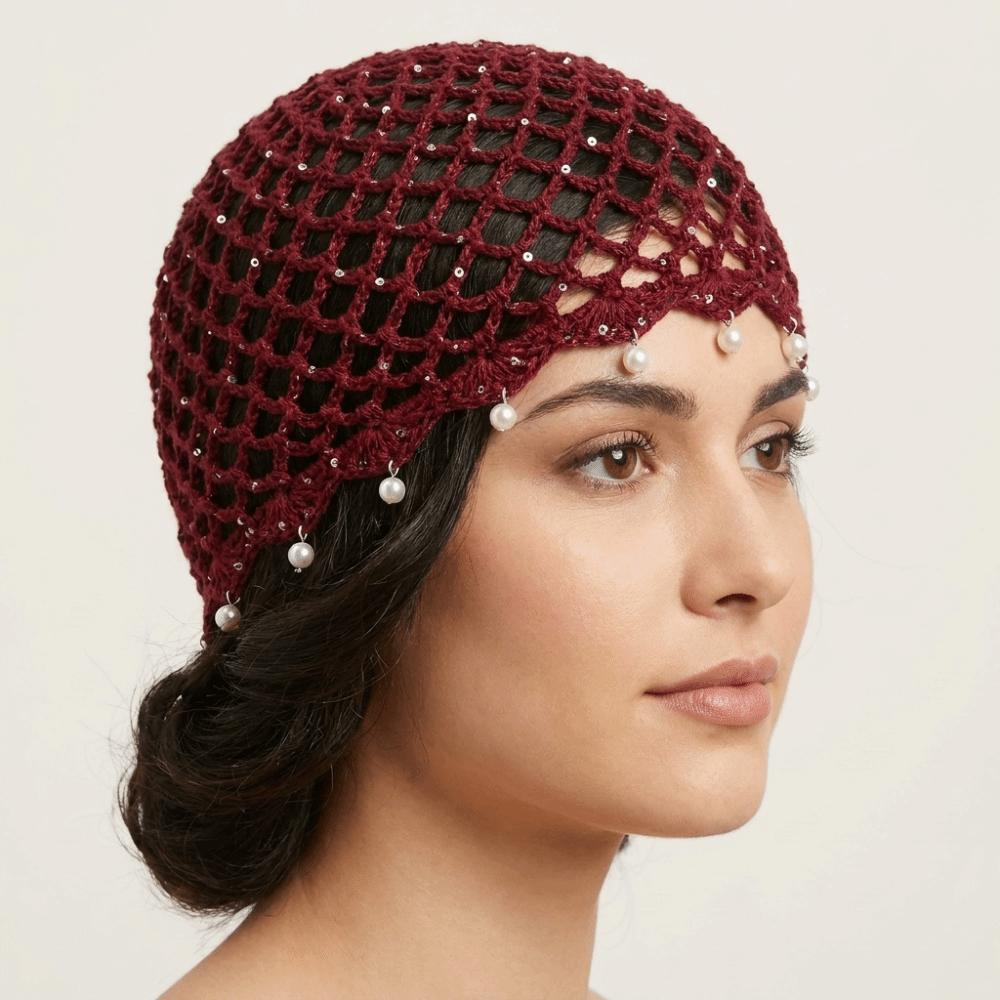 Beads Tassels Crochet Hollow Knitted Hat Hollow Out Weave Cap Ethnic Style Hat Apparel Accessories