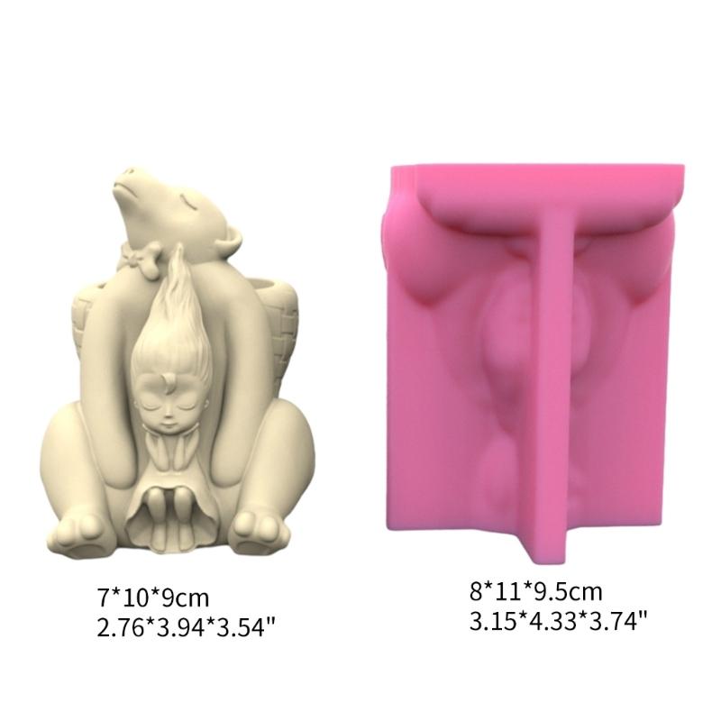 Bear and Girls Pen Holder Silicone Molds Table Ornament Mould Plaster Making Tool Succulent Planter Mold Easy To Clean