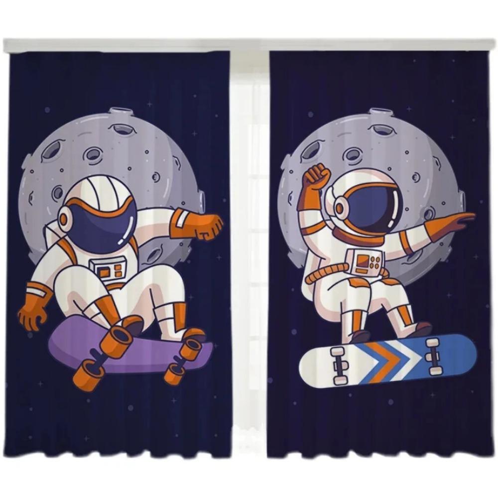Nordic Ins Style Cartoon Comics High Shading занавеска Space Astronaut Trend Creative Boy Детская комната Простые занавески 2 шт.