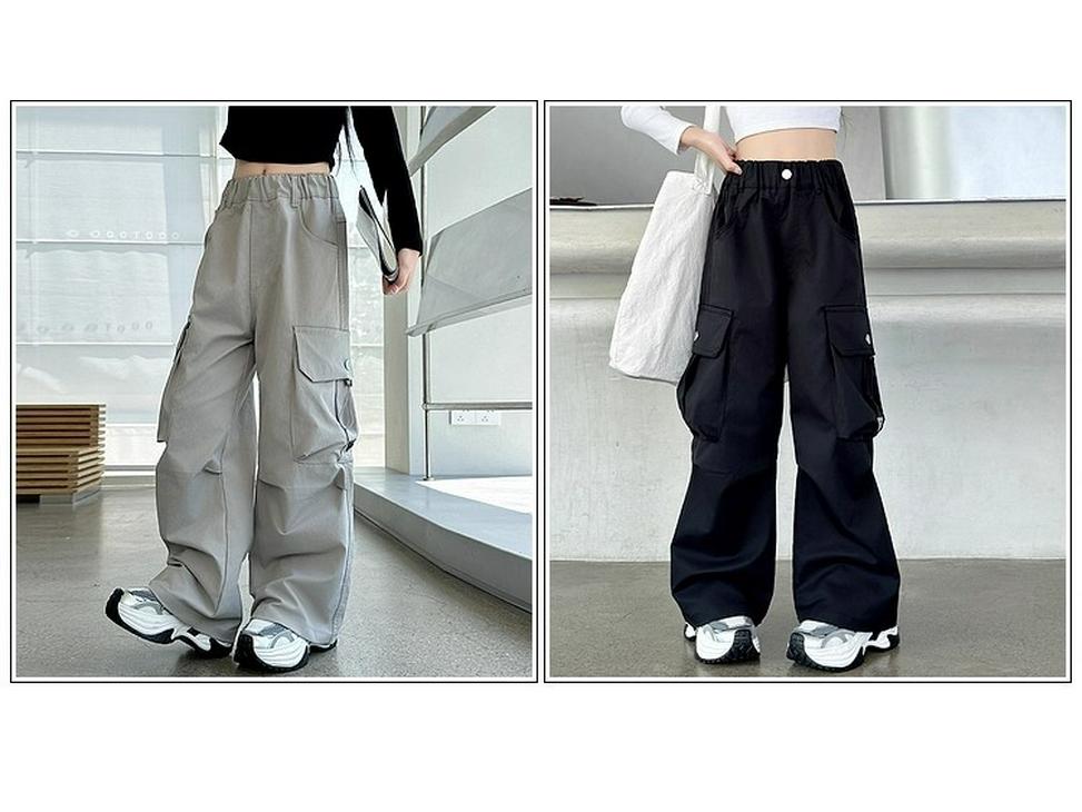 Девочковые брюки карго - Новый стиль 2025, Весна и Осень, Свободные прямые штанины для детей среднего и старшего возраста, Идеально подходят для танцев и летней носки.