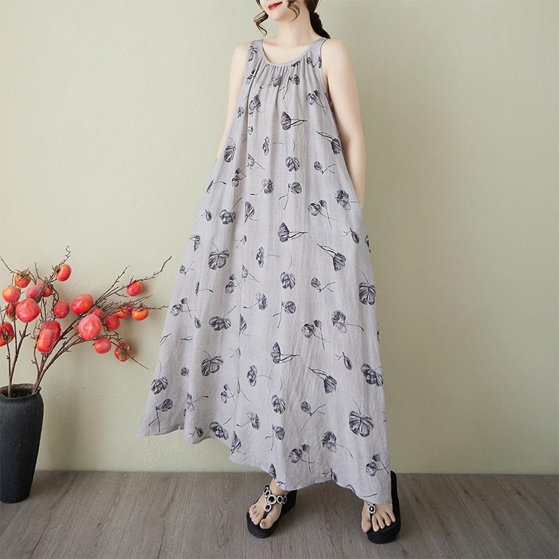 Новое хлопковое винтажное платье с цветочным принтом без рукавов больших размеров для женщин, повседневное свободное длинное летнее платье