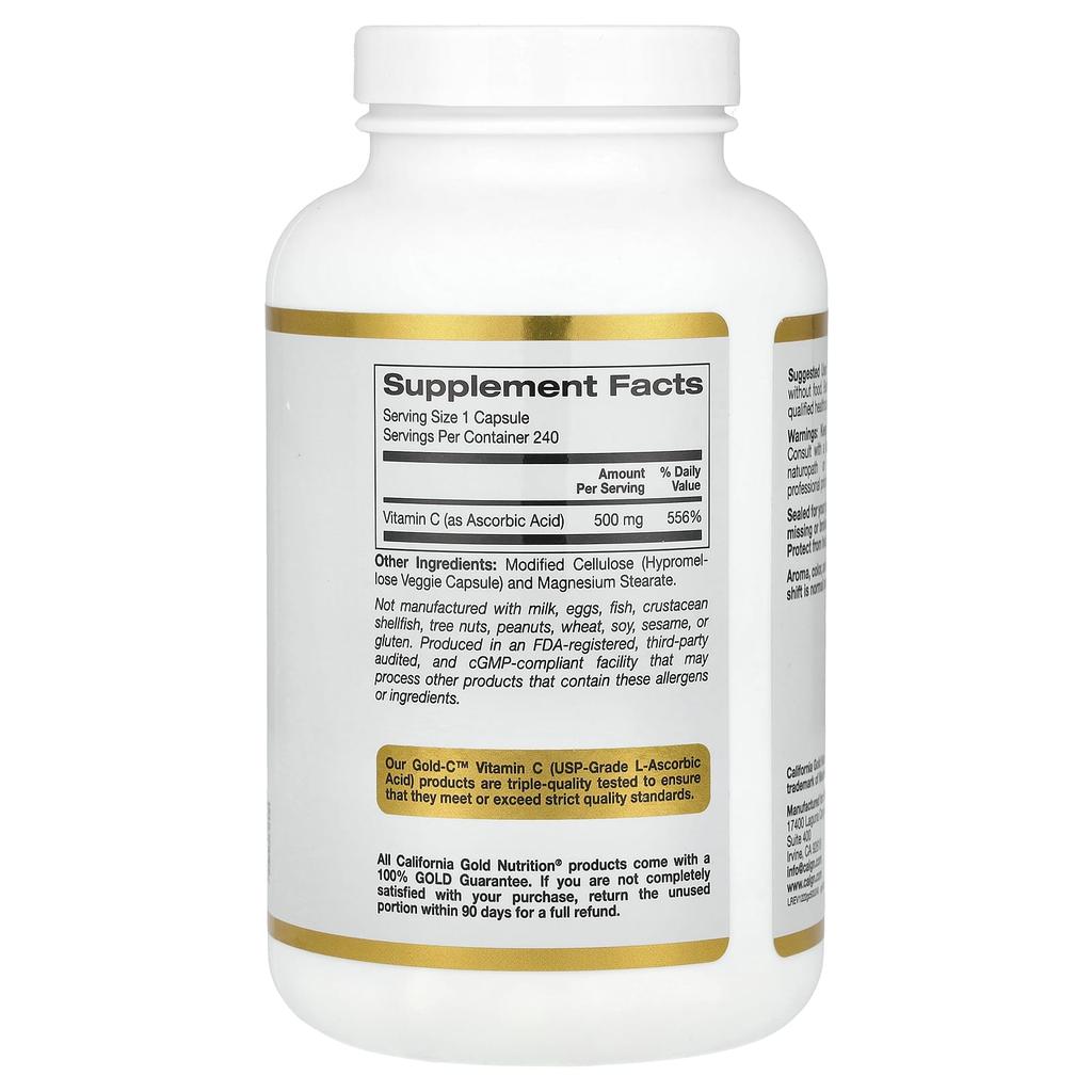 California Gold Nutrition Gold C, Витамин C качества USP, 500 мг, 240 растительных капсул