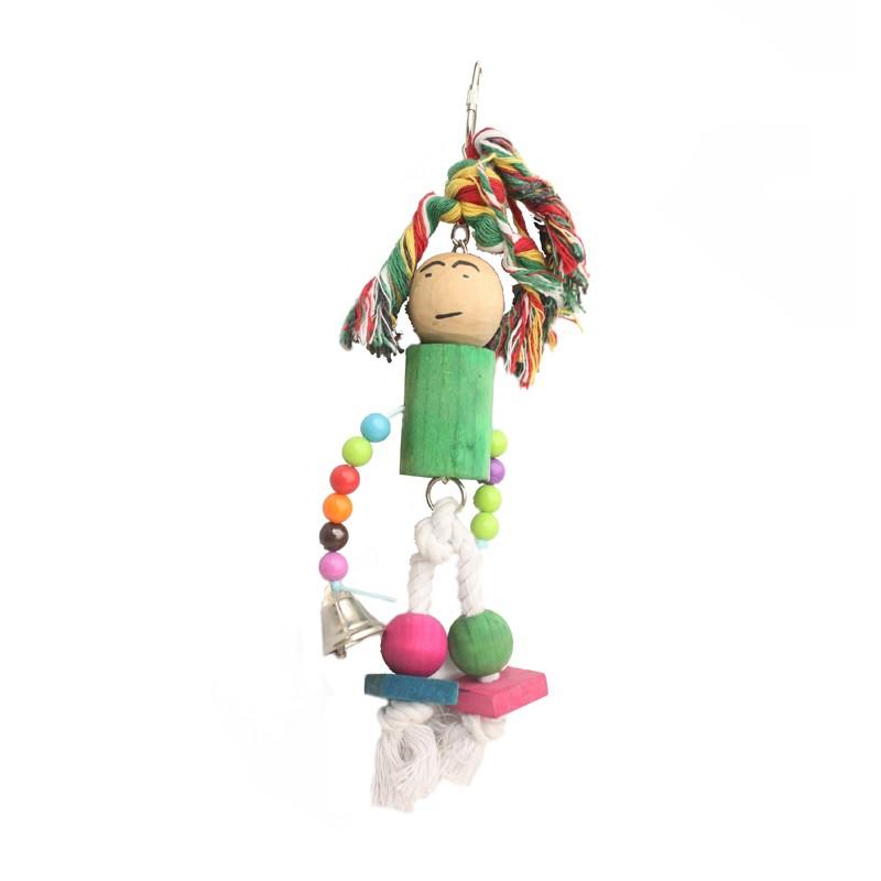 Natural Wooden Eco-Friendly Luxury Fashion Parrot Colorful Chew Bite Hanging Cage Balls Two Ropes Bird Toy