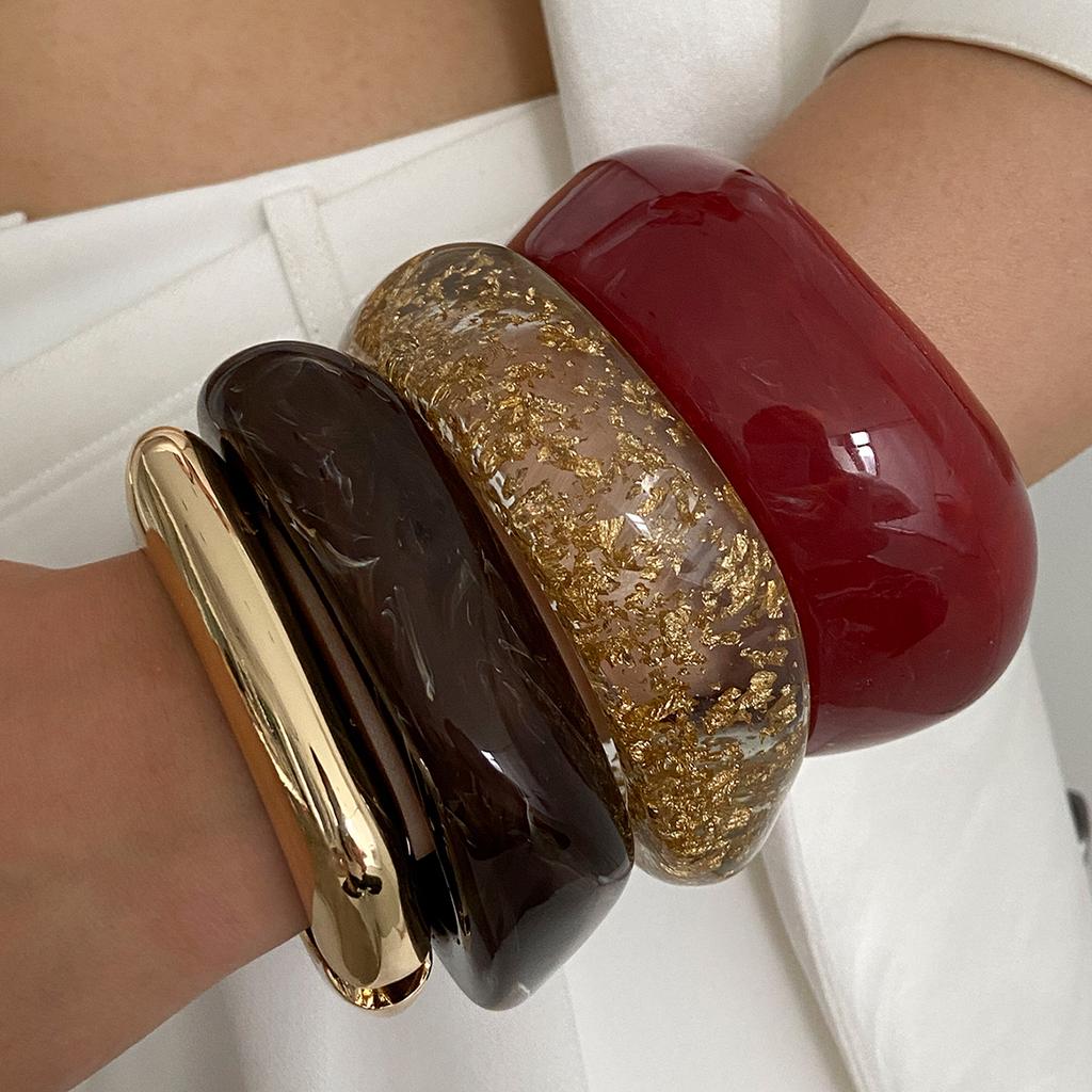 SHIXIN Vintage Large Acrylic Resin Thick Bangle Bracelet for Women Exaggerated Irregular Wide Bangle Punk Jewelry Accessories