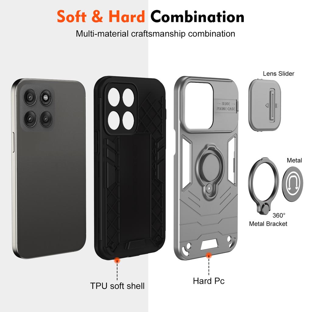 Для Motorola Edge 60 Pro 5G Чехол Слайд Camshield Подставка PC+TPU Чехол для телефона