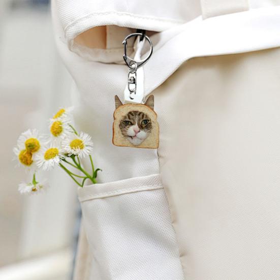 Брелок для ключей в виде кота с тостом, прозрачный акриловый толстый ремень, застежка-карабин, брелок для автомобиля, сумка, аксессуары, подарок на рождественскую вечеринку