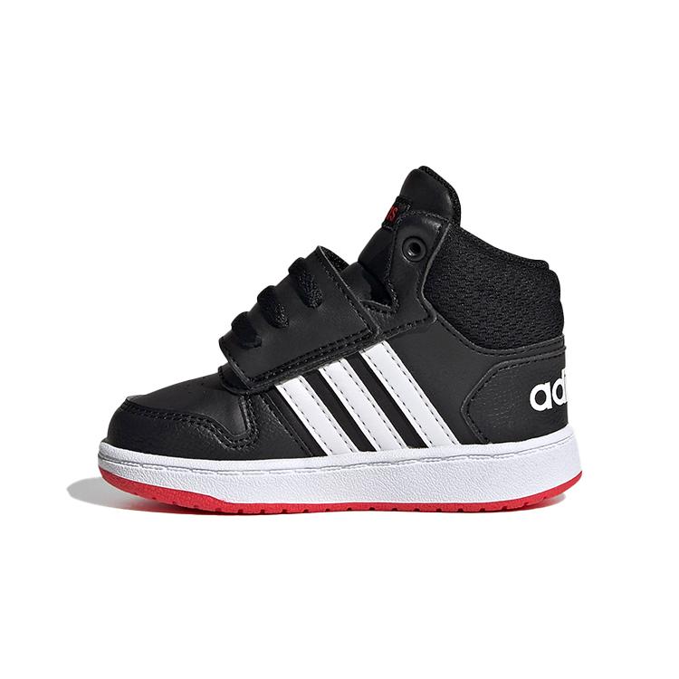 adidas Neo Hoops 2.0 Mid Кожаные Дышащие Средние Винтажные Баскетбольные Кроссовки Черно-Бело-Красные Для Малышей и Малышей FY9291