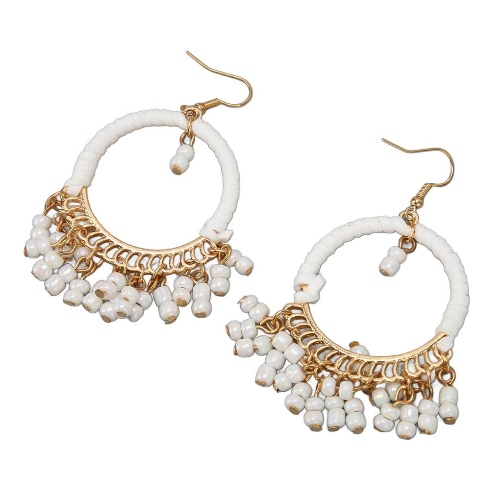 Women Beaded Tassel Earrings Stylish Alloy Long Hoop Beaded Dangle Earrings for Daily Wear Long Beaded Tassel Earrings