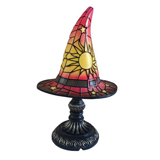 Nostalgie Stained Glass Witch Hat Lamp, USB Powered Night Light for Bedroom Shelf Decor, Halloween Warm Glow Gothic Table Lamp Home Office